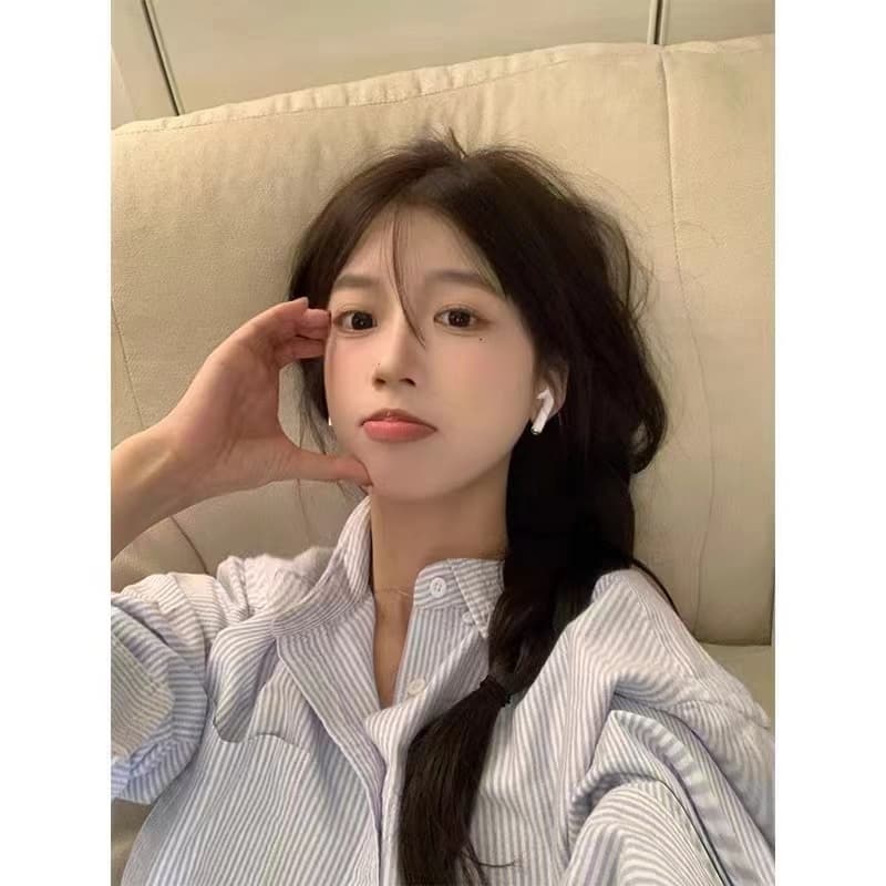 2026 가을 새로운 루즈핏 마이크로 ~을 통해 면 린넨 어둠 스트라이프 얇은 셔츠 상세 이미지 3