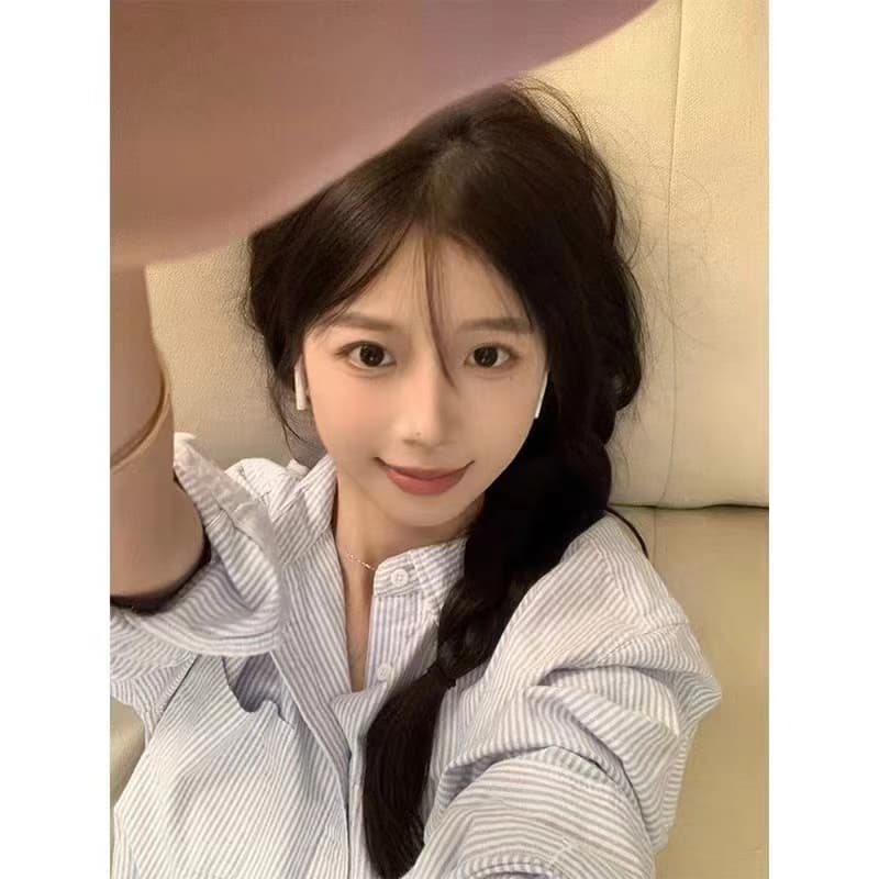 2026 가을 새로운 루즈핏 마이크로 ~을 통해 면 린넨 어둠 스트라이프 얇은 셔츠 상세 이미지 4