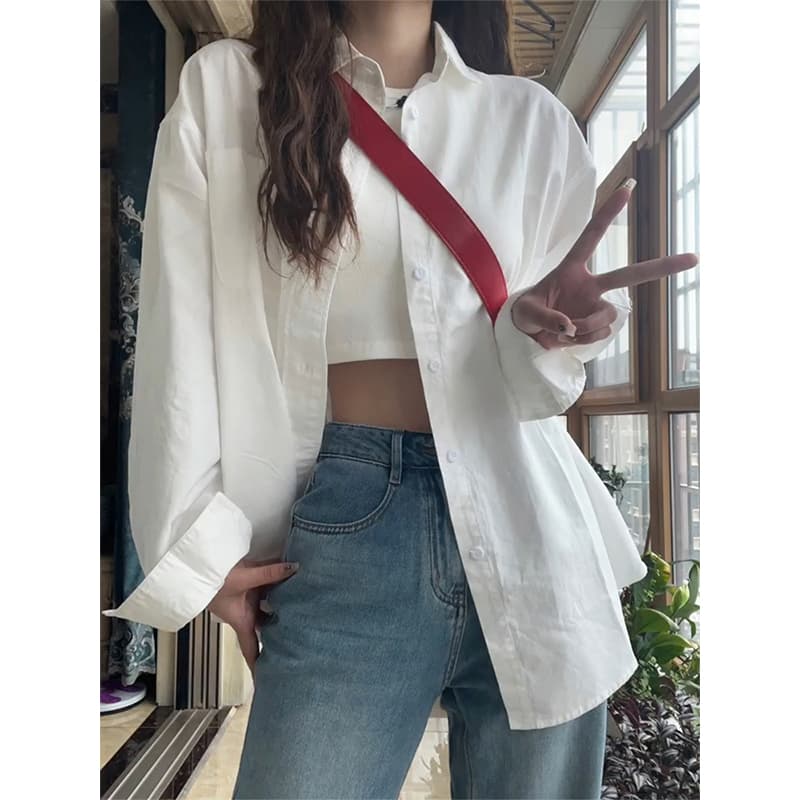 한국 스타일 캐주얼 루즈핏 chic 단색 오픈 가디건 긴팔 학원 스타일 bf 셔츠 얇은 코트 맨위 학생 여성 가을 이미지 3
