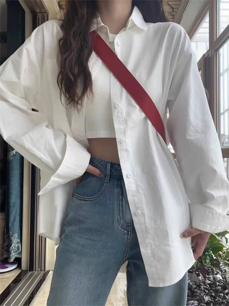 한국 스타일 캐주얼 루즈핏 chic 단색 오픈 가디건 긴팔 학원 스타일 bf 셔츠 얇은 코트 맨위 학생 여성 가을 상세 이미지 1