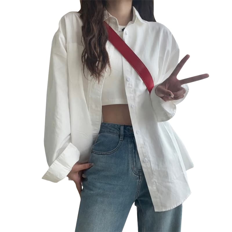 한국 스타일 캐주얼 루즈핏 chic 단색 오픈 가디건 긴팔 학원 스타일 bf 셔츠 얇은 코트 맨위 학생 여성 가을 상세 이미지 3