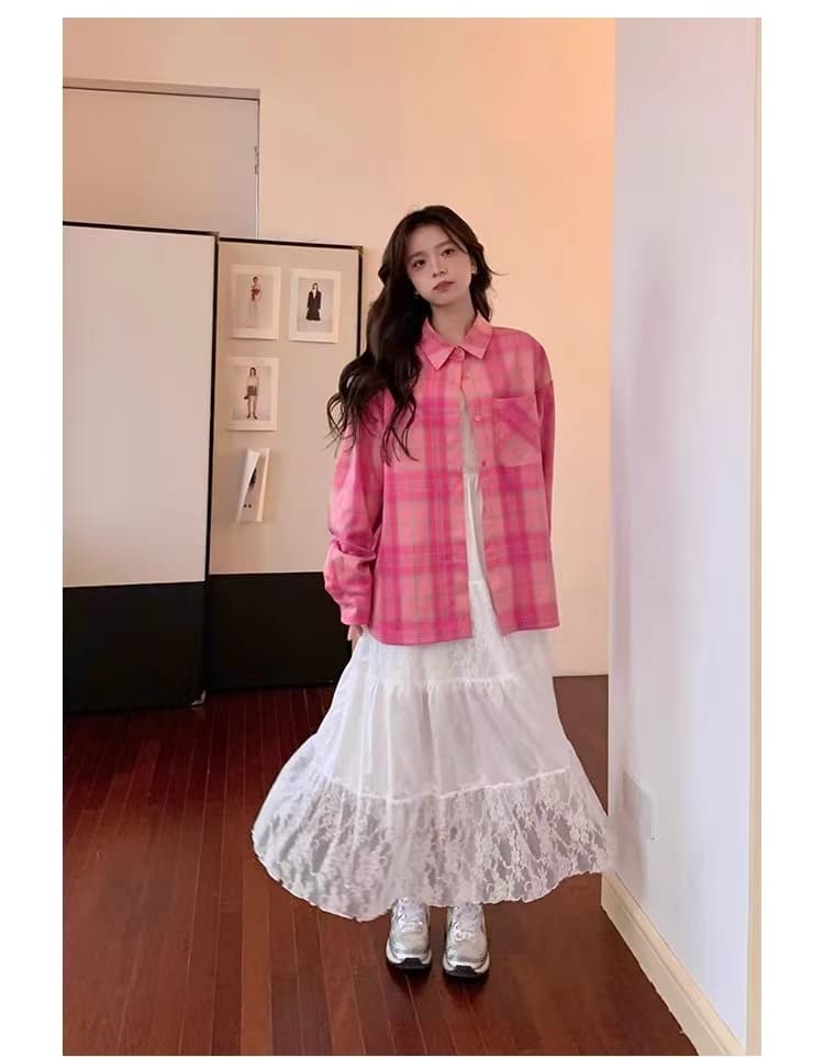 항구 바람 chic 슈퍼 잘 생긴 긴팔 체크무늬 여성 셔츠 봄 가을 얇은 스타일 루즈핏 품격 캐주얼 다용도 한국 스타일 오픈 가디건 상세 이미지 3