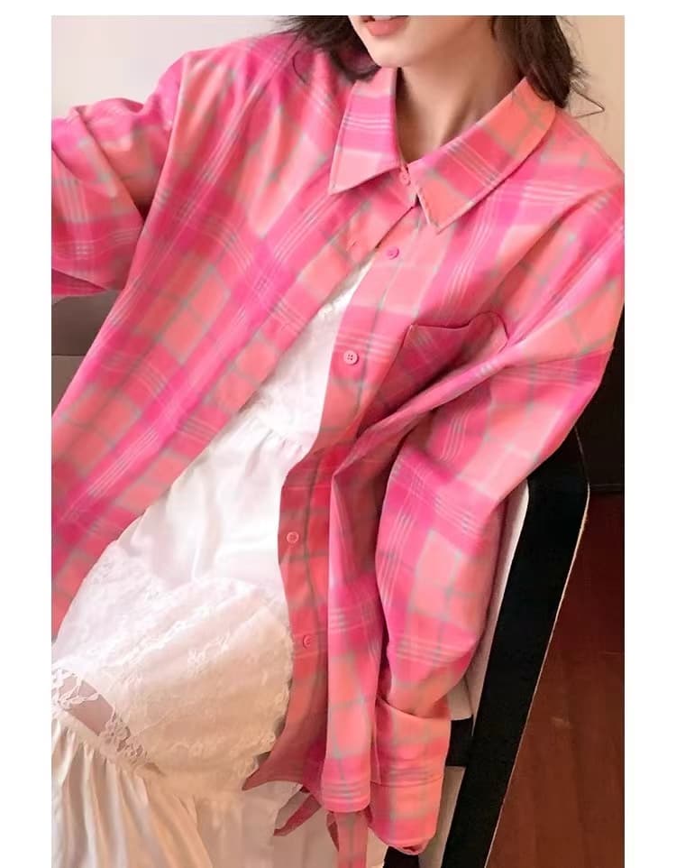 항구 바람 chic 슈퍼 잘 생긴 긴팔 체크무늬 여성 셔츠 봄 가을 얇은 스타일 루즈핏 품격 캐주얼 다용도 한국 스타일 오픈 가디건 상세 이미지 9