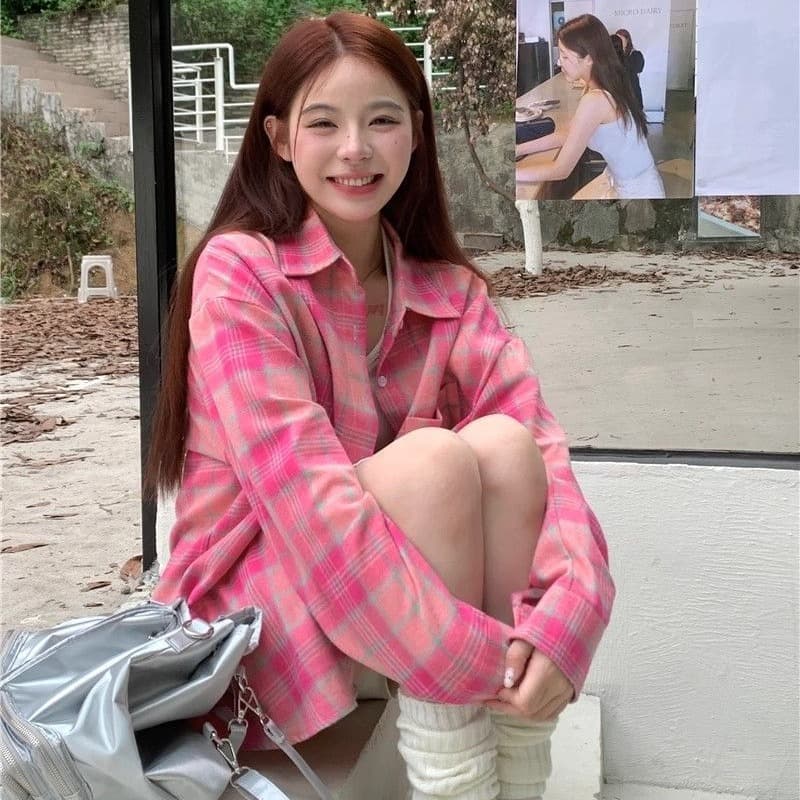 항구 바람 chic 슈퍼 잘 생긴 긴팔 체크무늬 여성 셔츠 봄 가을 얇은 스타일 루즈핏 품격 캐주얼 다용도 한국 스타일 오픈 가디건 이미지 4