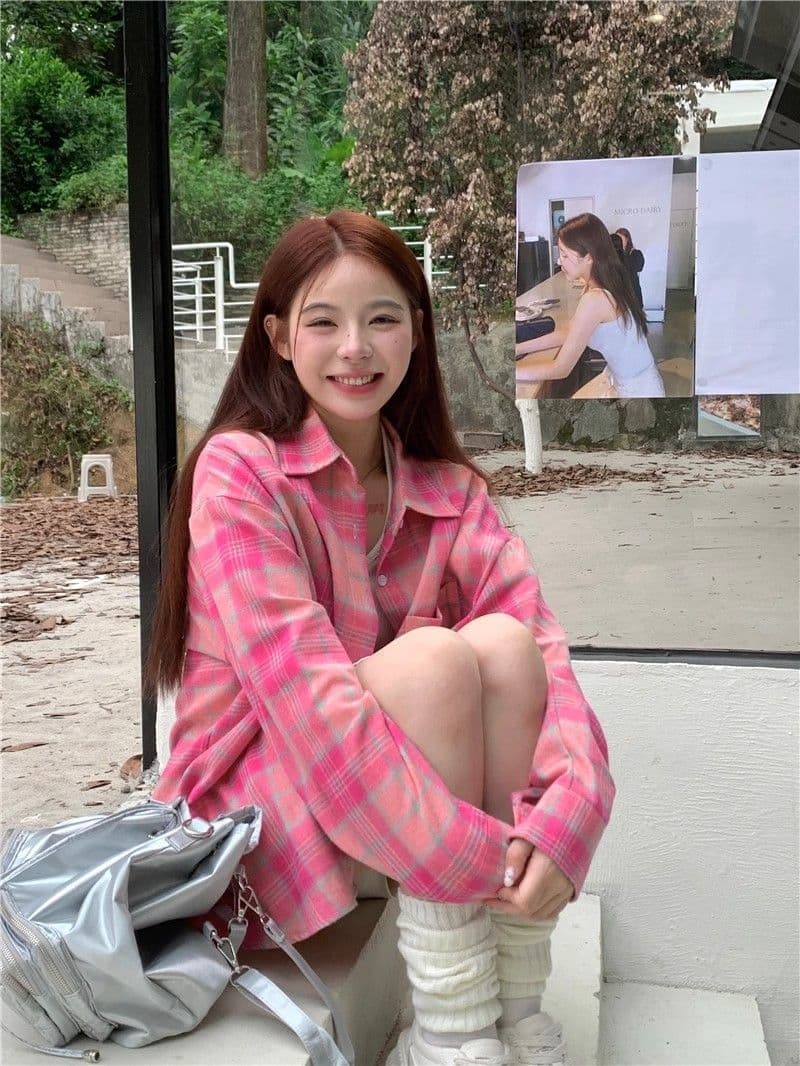 항구 바람 chic 슈퍼 잘 생긴 긴팔 체크무늬 여성 셔츠 봄 가을 얇은 스타일 루즈핏 품격 캐주얼 다용도 한국 스타일 오픈 가디건 상세 이미지 5