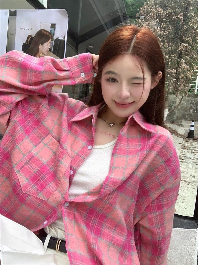 항구 바람 chic 슈퍼 잘 생긴 긴팔 체크무늬 여성 셔츠 봄 가을 얇은 스타일 루즈핏 품격 캐주얼 다용도 한국 스타일 오픈 가디건 상세 이미지 7