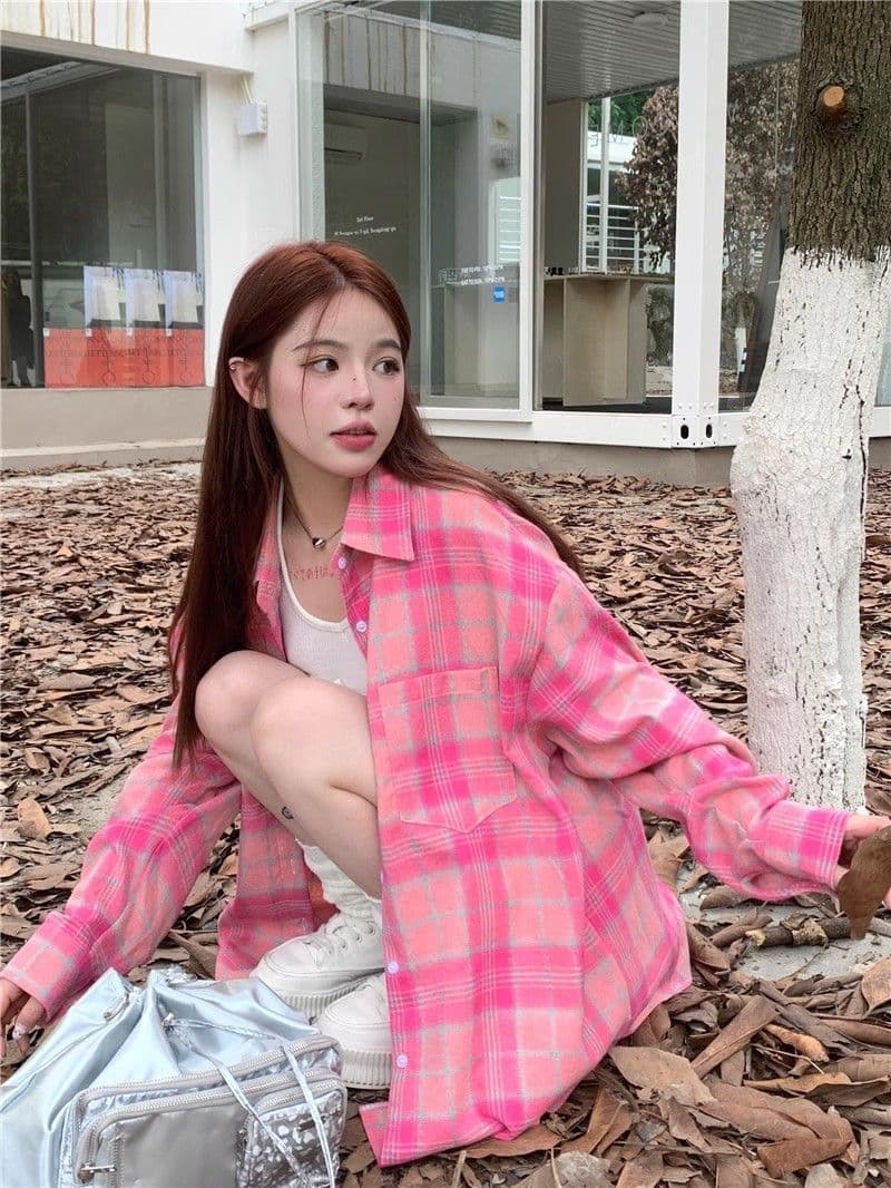 항구 바람 chic 슈퍼 잘 생긴 긴팔 체크무늬 여성 셔츠 봄 가을 얇은 스타일 루즈핏 품격 캐주얼 다용도 한국 스타일 오픈 가디건 상세 이미지 10