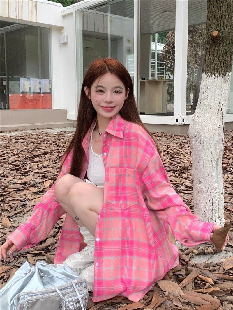 항구 바람 chic 슈퍼 잘 생긴 긴팔 체크무늬 여성 셔츠 봄 가을 얇은 스타일 루즈핏 품격 캐주얼 다용도 한국 스타일 오픈 가디건 상세 이미지 11