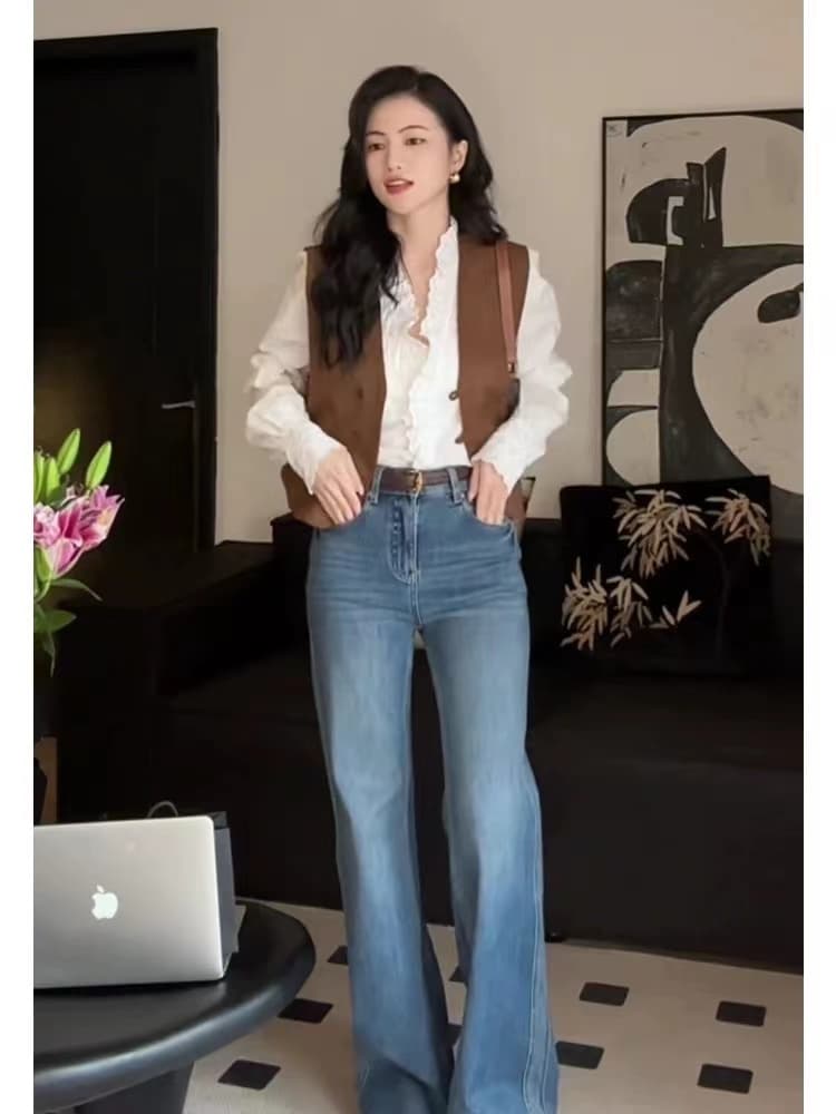 이른 가을 프랑스식 화이트 레이스 자수 V넥 여성 셔츠 2026 새로운 고급 센스 몸매 가꾸기 슬림해 보이는 긴팔 셔츠 상세 이미지 3