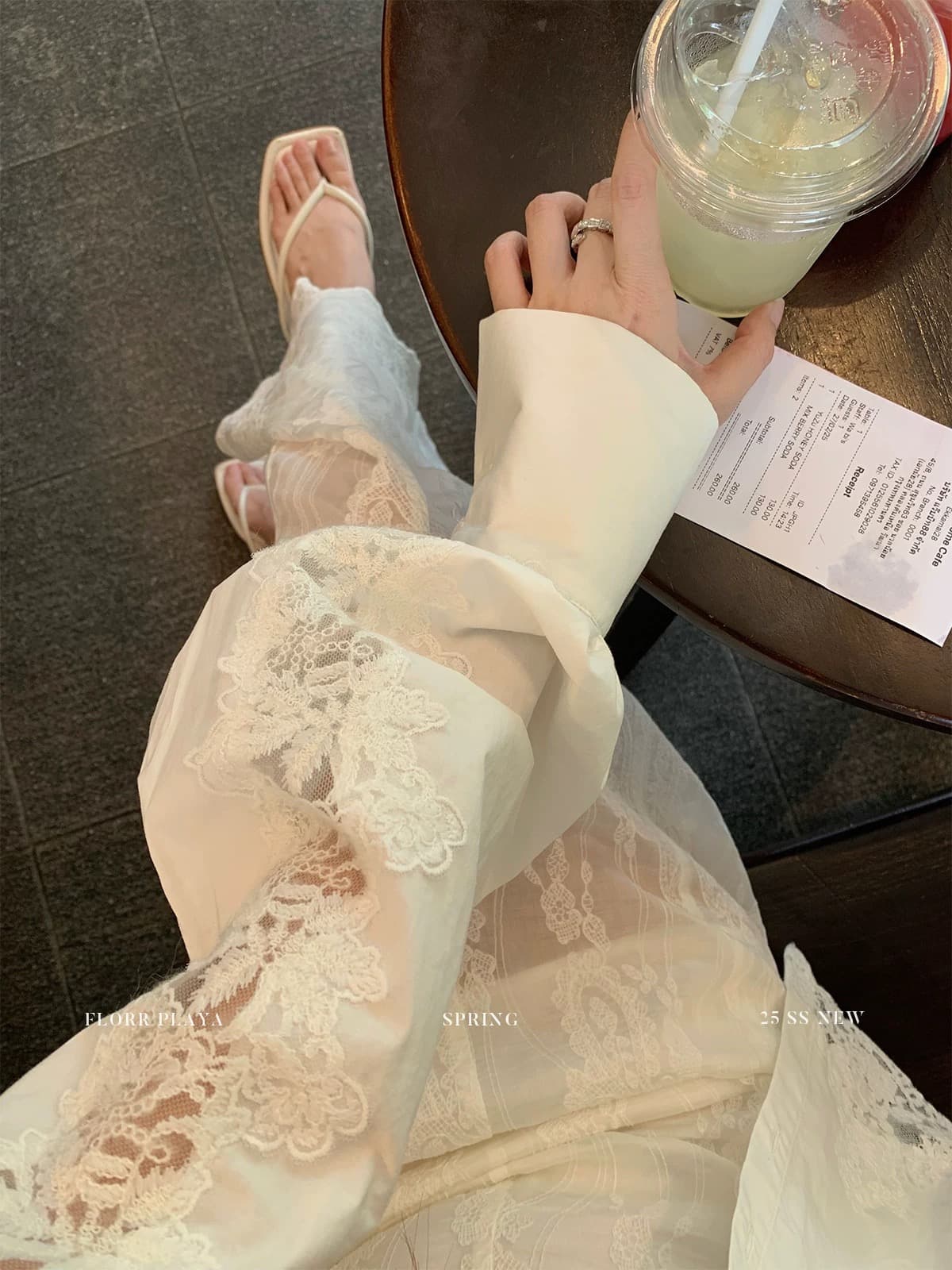 꽃 위안 moon blouse 프랑스식 긴팔 레이스 여성 셔츠 봄 가을 패치워크 디자인 센스 셔츠 상세 이미지 4