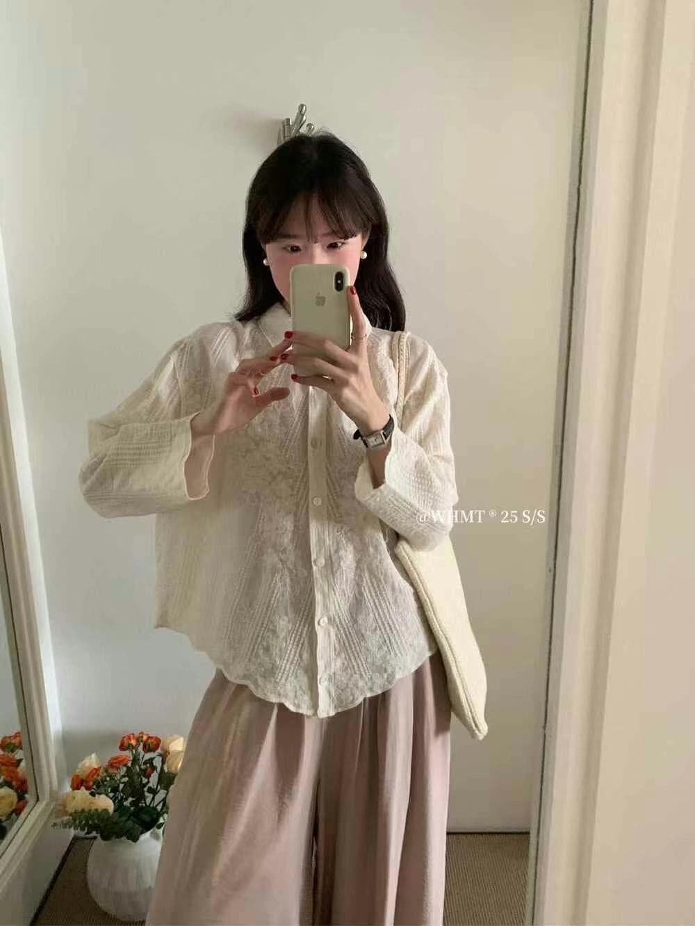 한 부서 문예 레트로 POLO 칼라 레이스 자수 셔츠 봄 가을 외국 가스 연령 감소 루즈핏 다용도 품격 맨위 상세 이미지 1