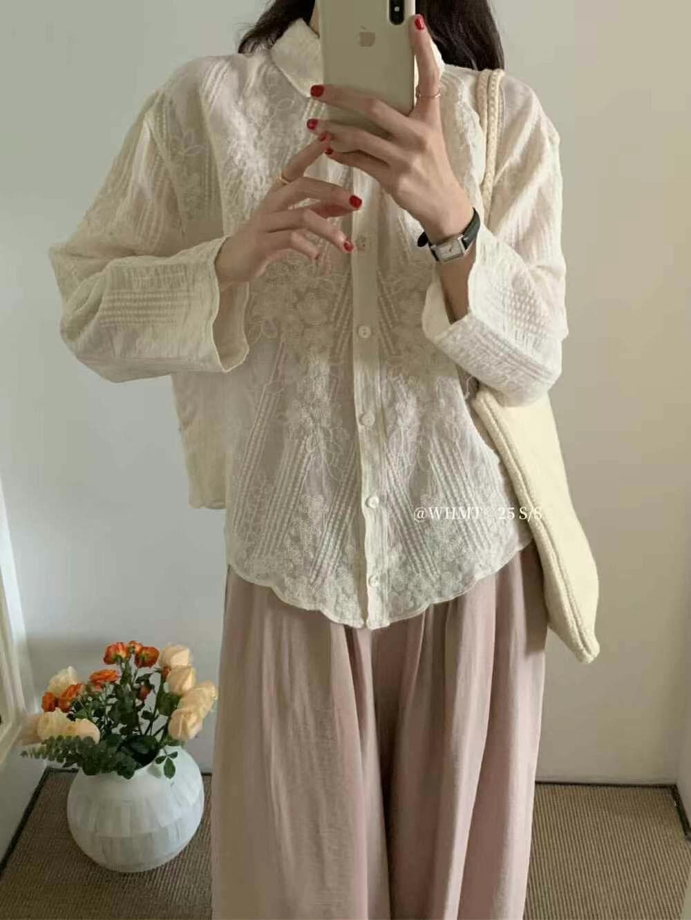 한 부서 문예 레트로 POLO 칼라 레이스 자수 셔츠 봄 가을 외국 가스 연령 감소 루즈핏 다용도 품격 맨위 상세 이미지 2