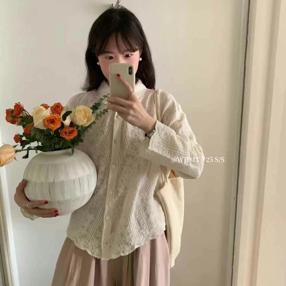 한 부서 문예 레트로 POLO 칼라 레이스 자수 셔츠 봄 가을 외국 가스 연령 감소 루즈핏 다용도 품격 맨위 상세 이미지 4
