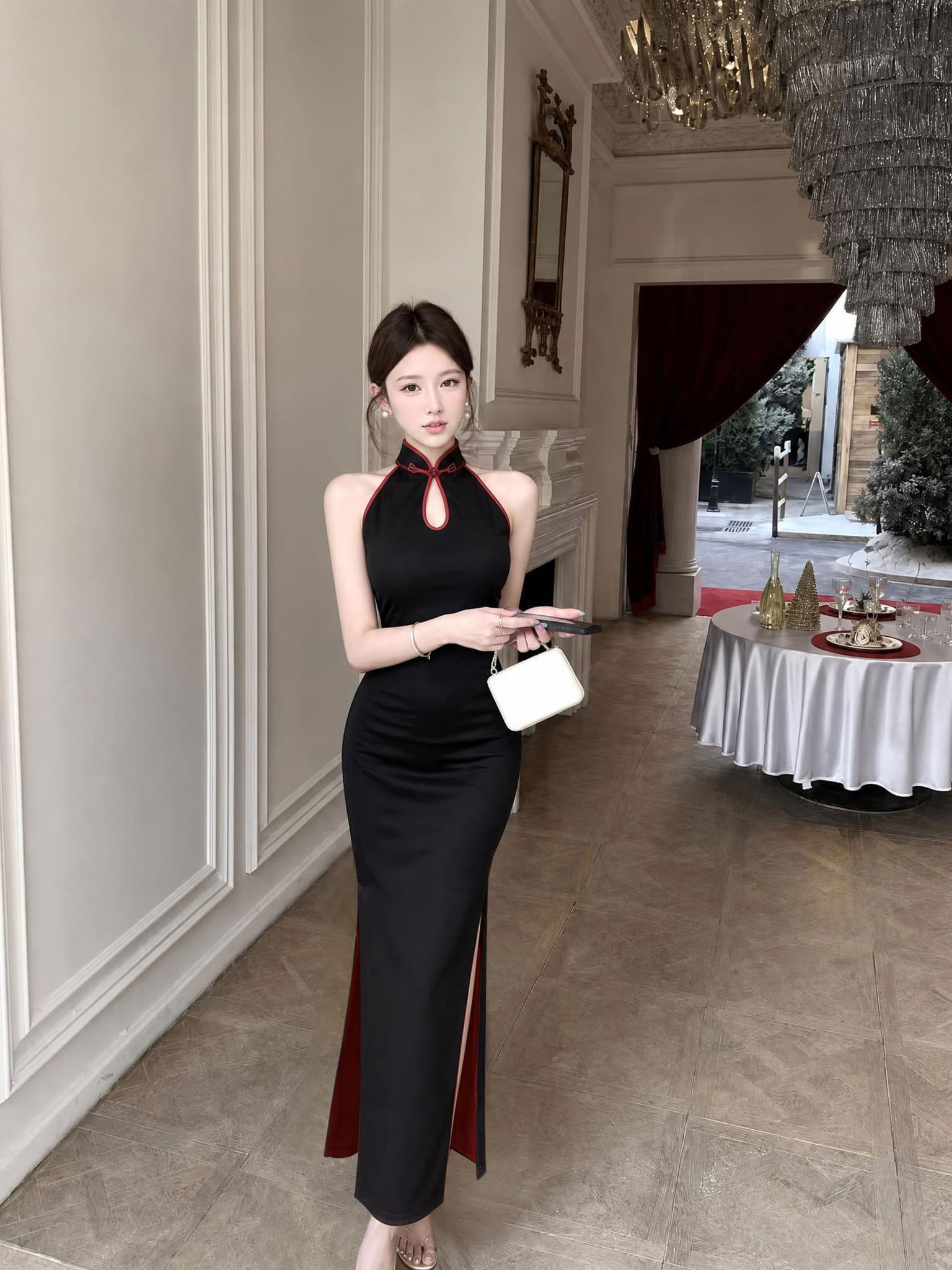 실사 새로운 중식 발굴하다 어깨 순수한 욕망 바람 트임 치파오 드레스
