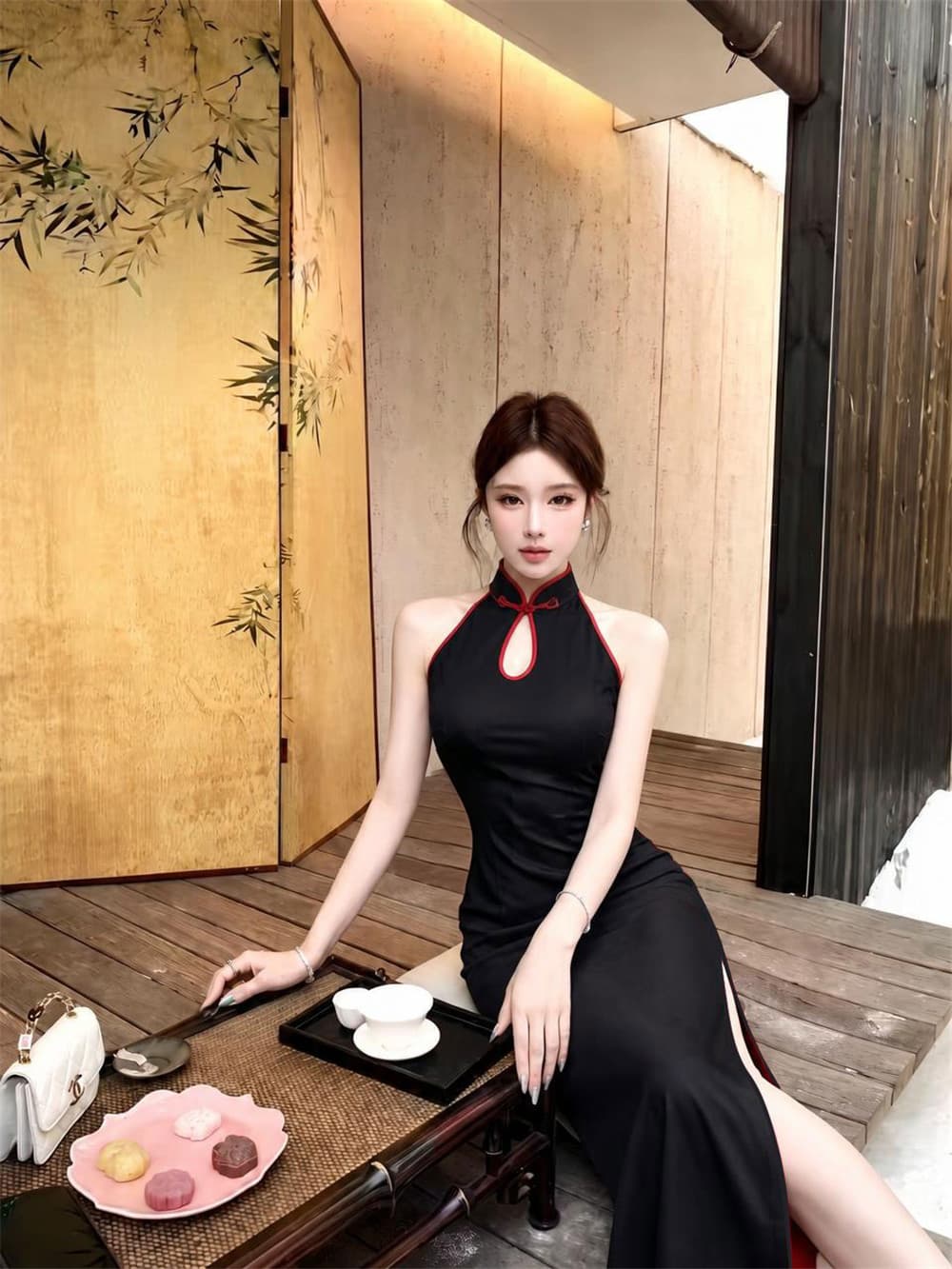 실사 새로운 중식 발굴하다 어깨 순수한 욕망 바람 트임 치파오 드레스 상세 이미지 1