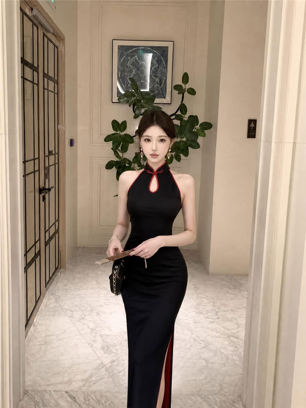 실사 새로운 중식 발굴하다 어깨 순수한 욕망 바람 트임 치파오 드레스 상세 이미지 4