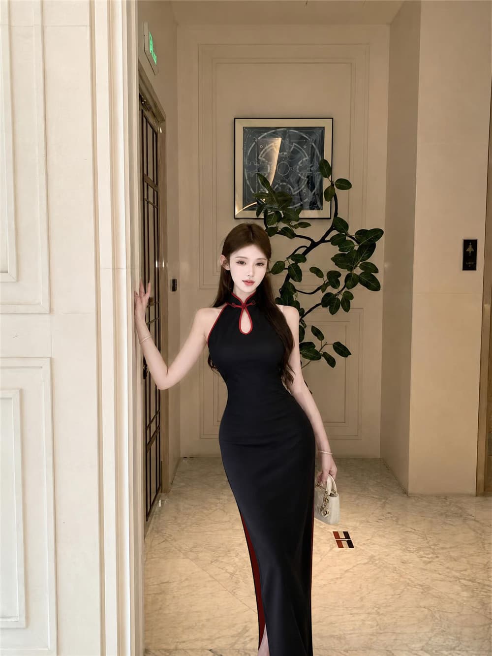 실사 새로운 중식 발굴하다 어깨 순수한 욕망 바람 트임 치파오 드레스 상세 이미지 10