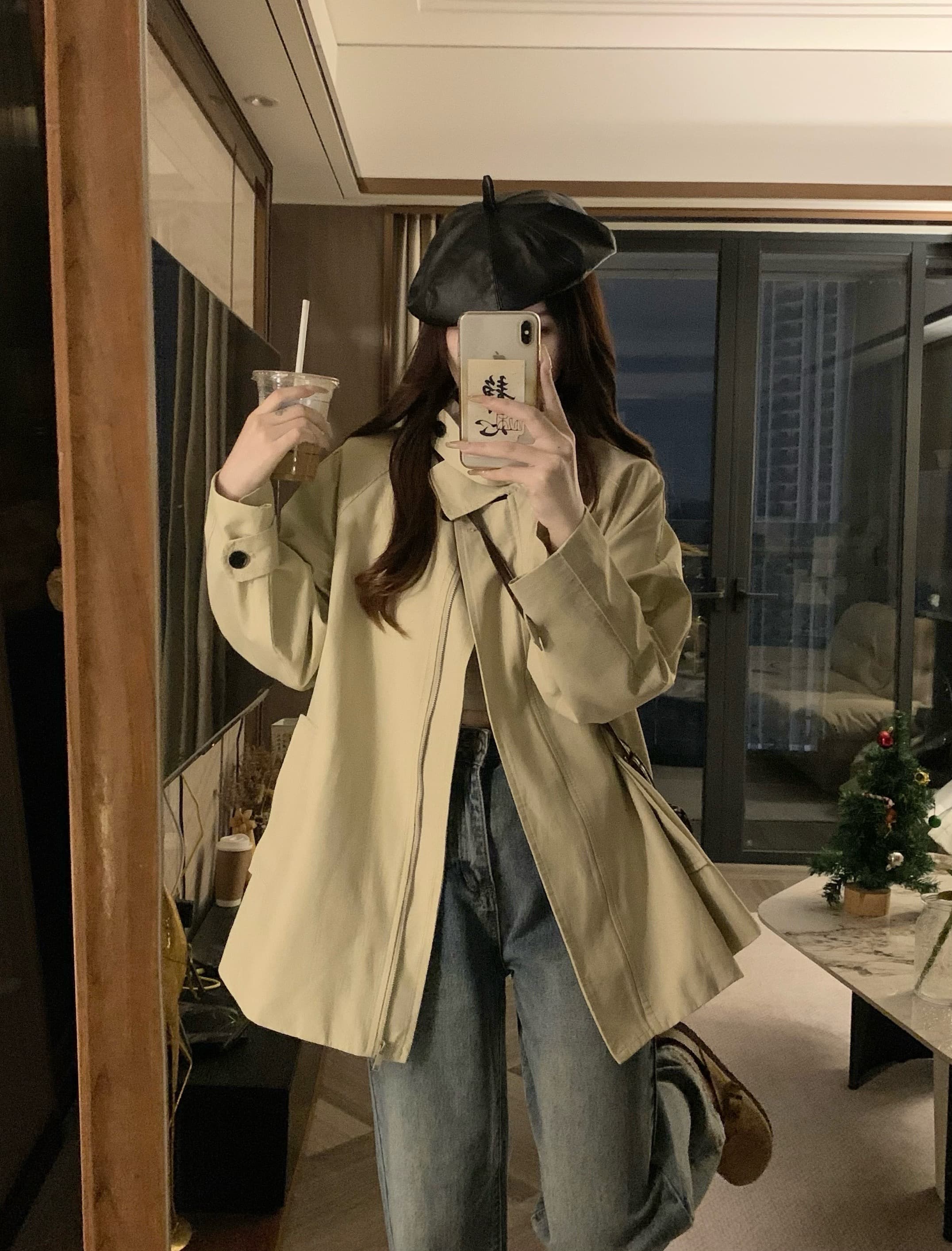 실사 빅 사이즈 한국 chic 가을 새로운 레트로 영국식 바람 스탠드 칼라 루즈핏 긴팔 재킷 재킷 이미지 2