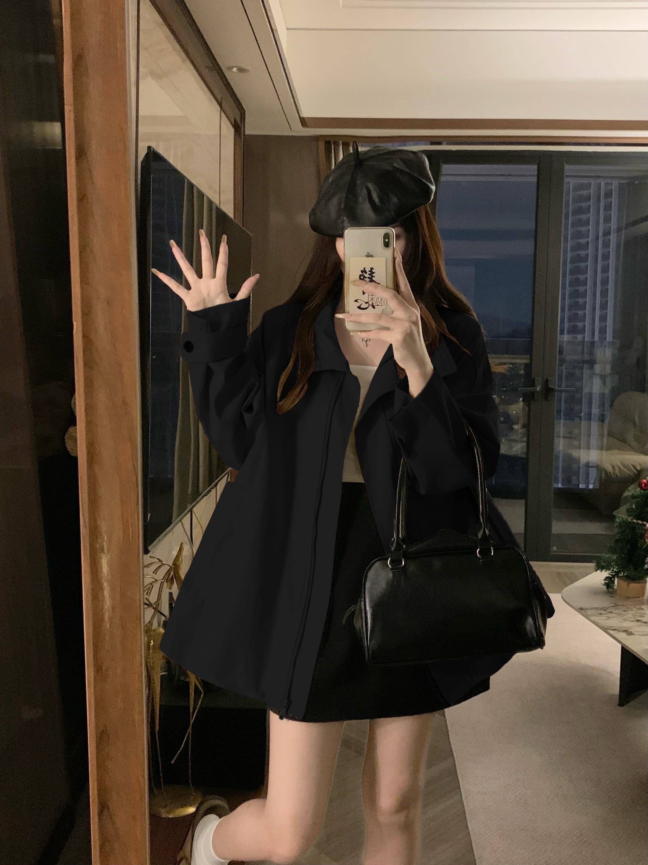 실사 빅 사이즈 한국 chic 가을 새로운 레트로 영국식 바람 스탠드 칼라 루즈핏 긴팔 재킷 재킷 상세 이미지 3