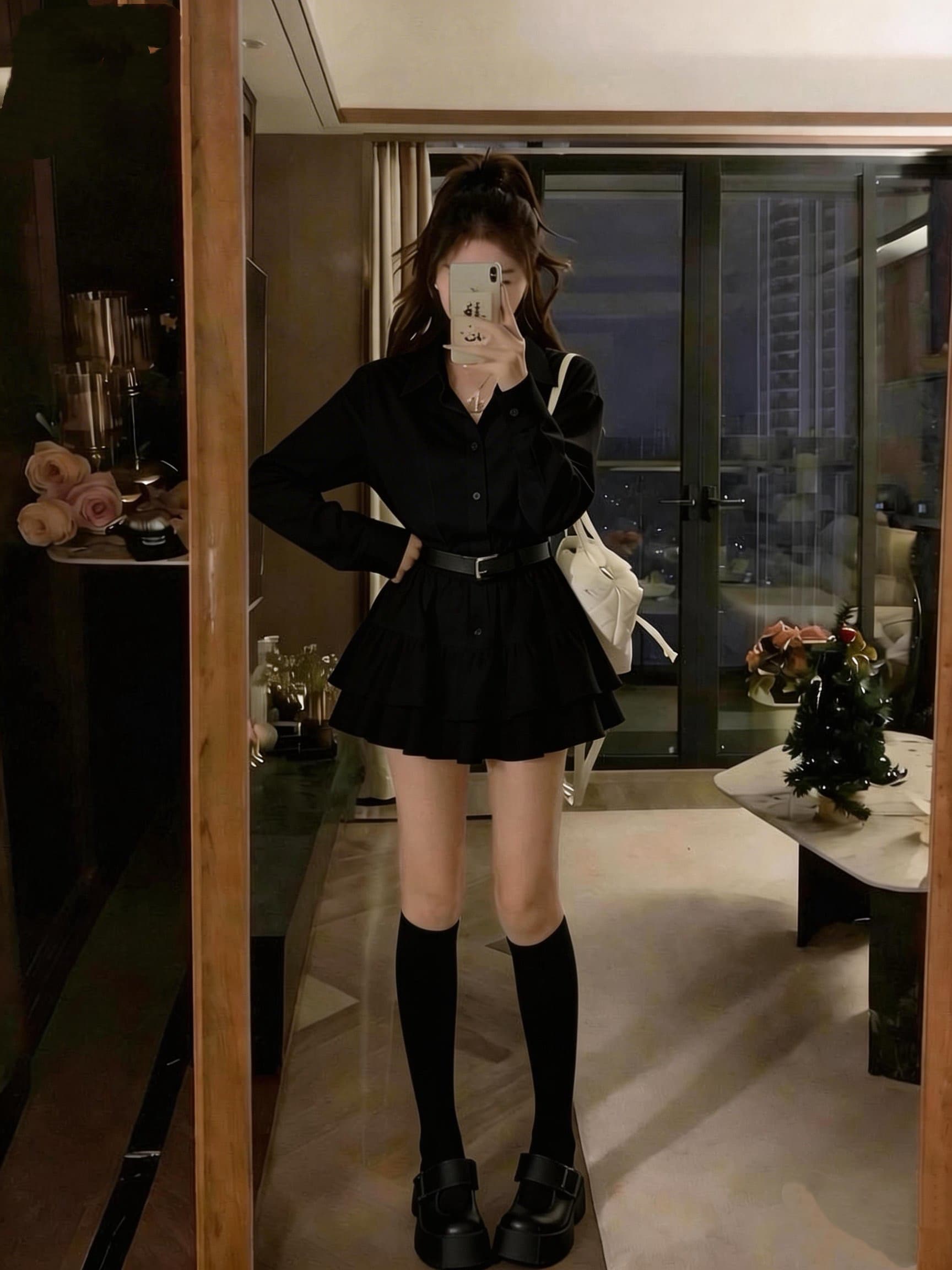 실사 빅 사이즈 한 부서 POLO 칼라 셔츠 허리 수축 드레스 안전 반바지 벨트 보내기 이미지 3