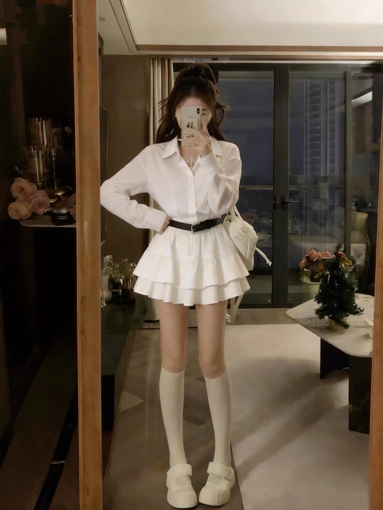 실사 빅 사이즈 한 부서 POLO 칼라 셔츠 허리 수축 드레스 안전 반바지 벨트 보내기 상세 이미지 1
