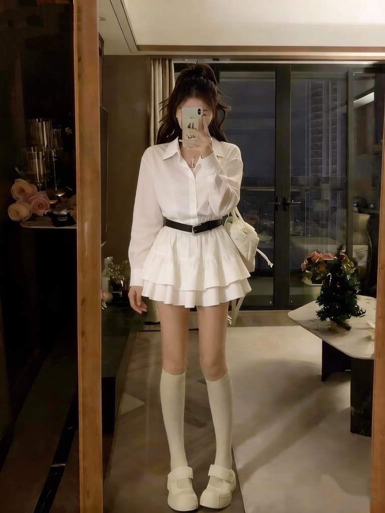실사 빅 사이즈 한 부서 POLO 칼라 셔츠 허리 수축 드레스 안전 반바지 벨트 보내기 상세 이미지 2