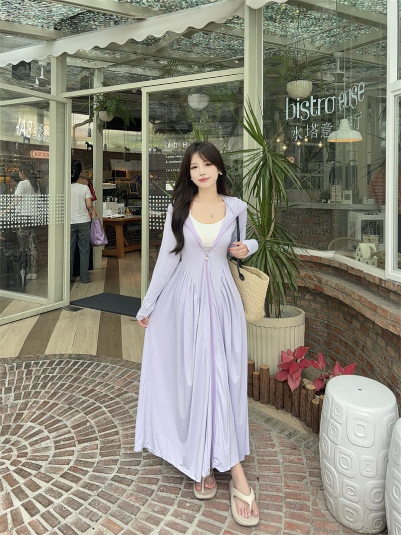 실사 빅 사이즈 upf50+ 품질 검사 보고서 새로운 중간 길이 몸 전체 자외선 차단 몸매 가꾸기 허리 수축 드레스 상세 이미지 35
