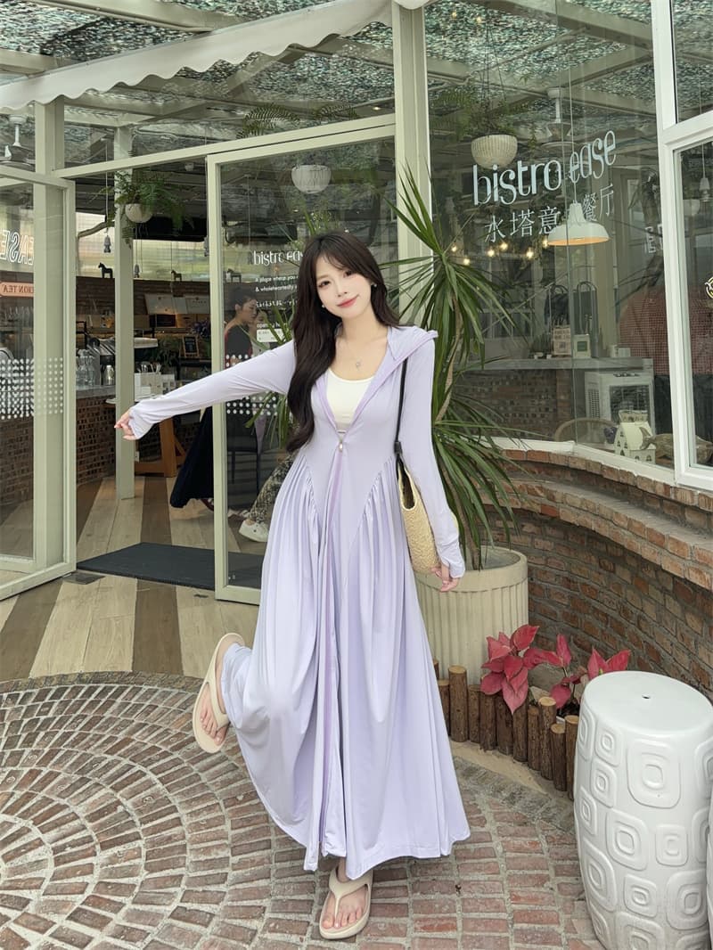 실사 빅 사이즈 upf50+ 품질 검사 보고서 새로운 중간 길이 몸 전체 자외선 차단 몸매 가꾸기 허리 수축 드레스 상세 이미지 36