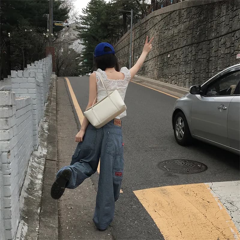 지금 루즈핏 얇은 스타일 스트라이프 아크 측면 풍선 바지 청바지 여성 상세 이미지 18