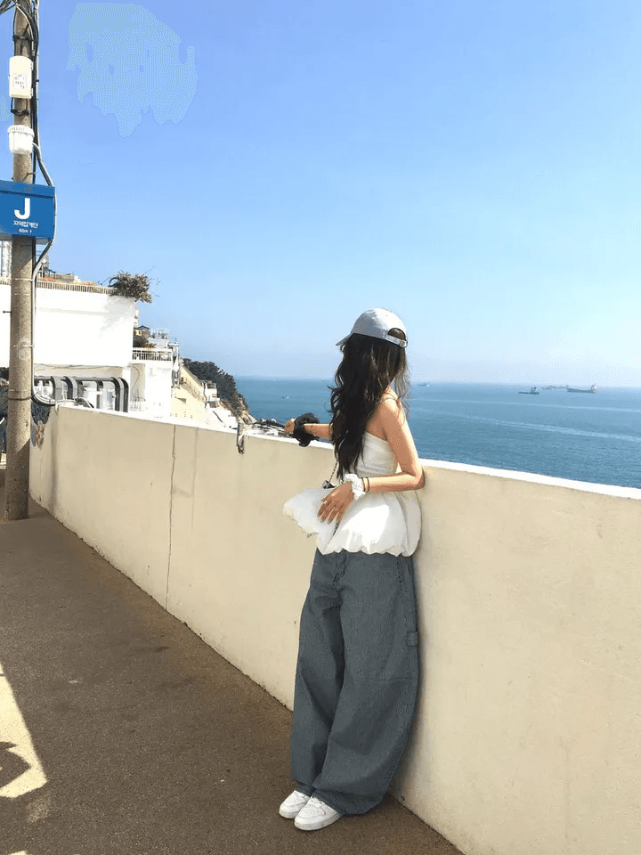 지금 세로 줄무늬 다용도 슬림해 보이는 하이웨이스트 스트레이트 프로필 모양 캐주얼 긴 바지 상세 이미지 7