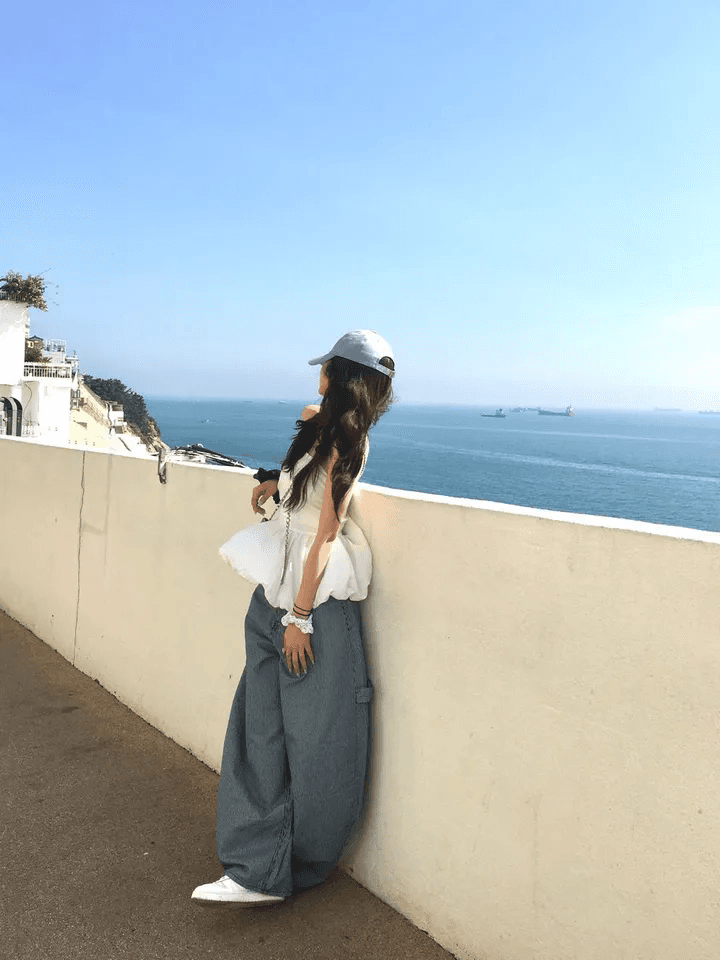 지금 세로 줄무늬 다용도 슬림해 보이는 하이웨이스트 스트레이트 프로필 모양 캐주얼 긴 바지 상세 이미지 10
