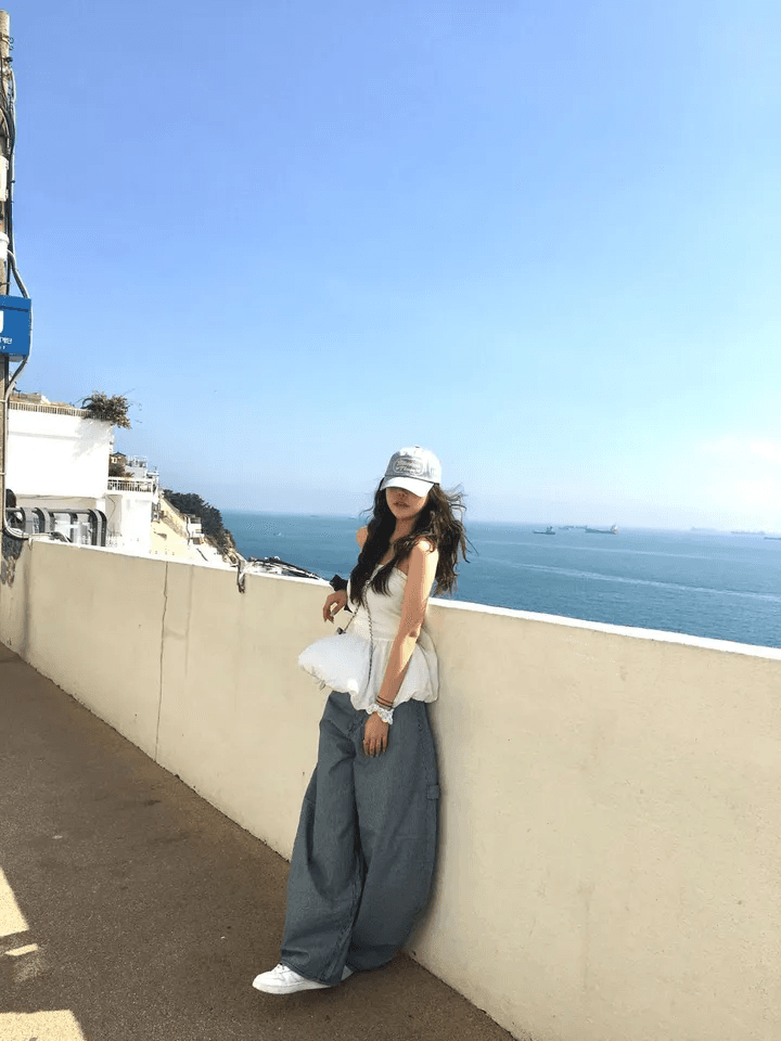 지금 세로 줄무늬 다용도 슬림해 보이는 하이웨이스트 스트레이트 프로필 모양 캐주얼 긴 바지 상세 이미지 13