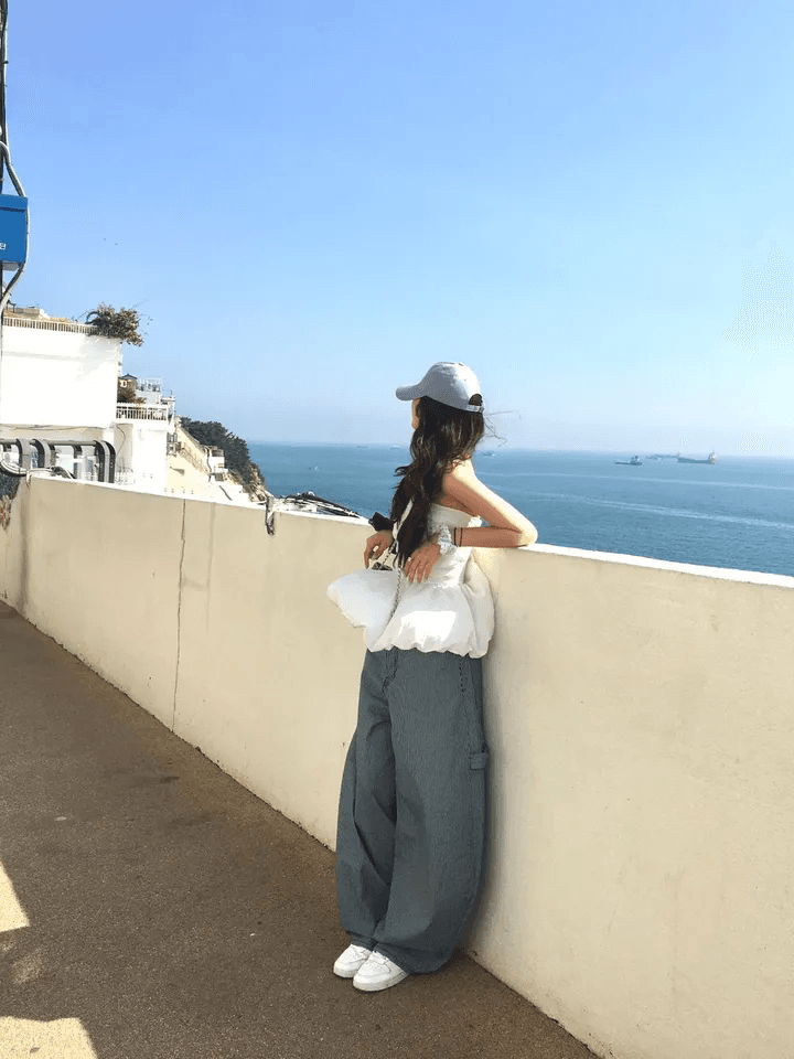 지금 세로 줄무늬 다용도 슬림해 보이는 하이웨이스트 스트레이트 프로필 모양 캐주얼 긴 바지 상세 이미지 16
