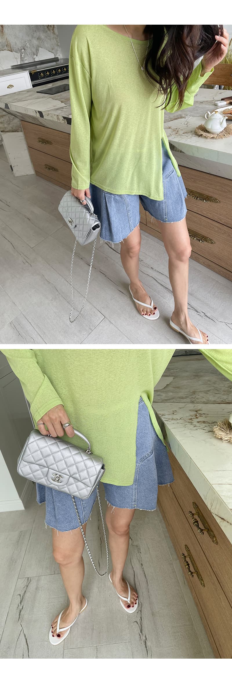 지금 파란색 하이웨이스트 한 마디 넓은 다리 캐주얼 반바지 여름 여성 2 색 상세 이미지 5