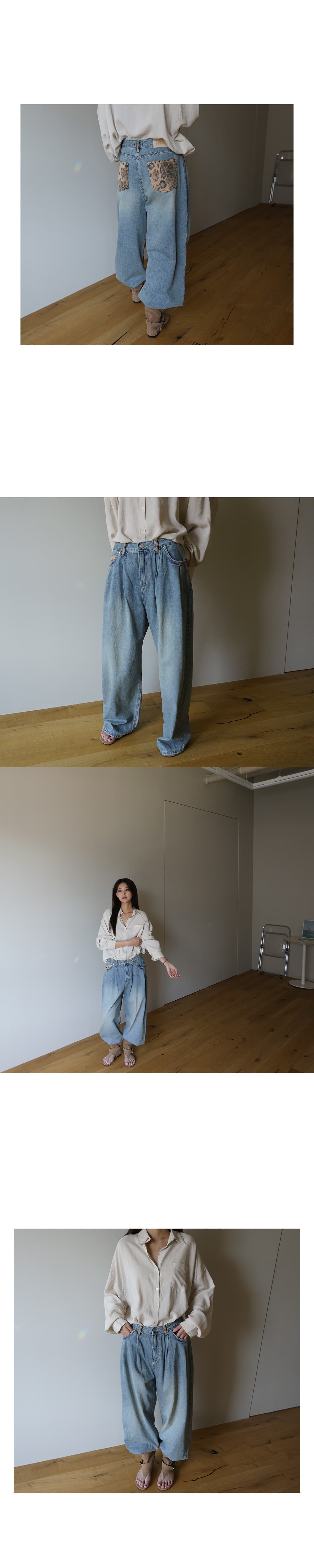 신제품 데님 레오파드 무늬 경기 색상 시스템 버클 다용도 외국 가스 패션 캐주얼 바지 상세 이미지 5