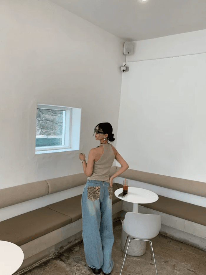 지금 가을 레오파드 무늬 데님 패치워크 부서 버클 다용도 패션 캐주얼 청바지 상세 이미지 18