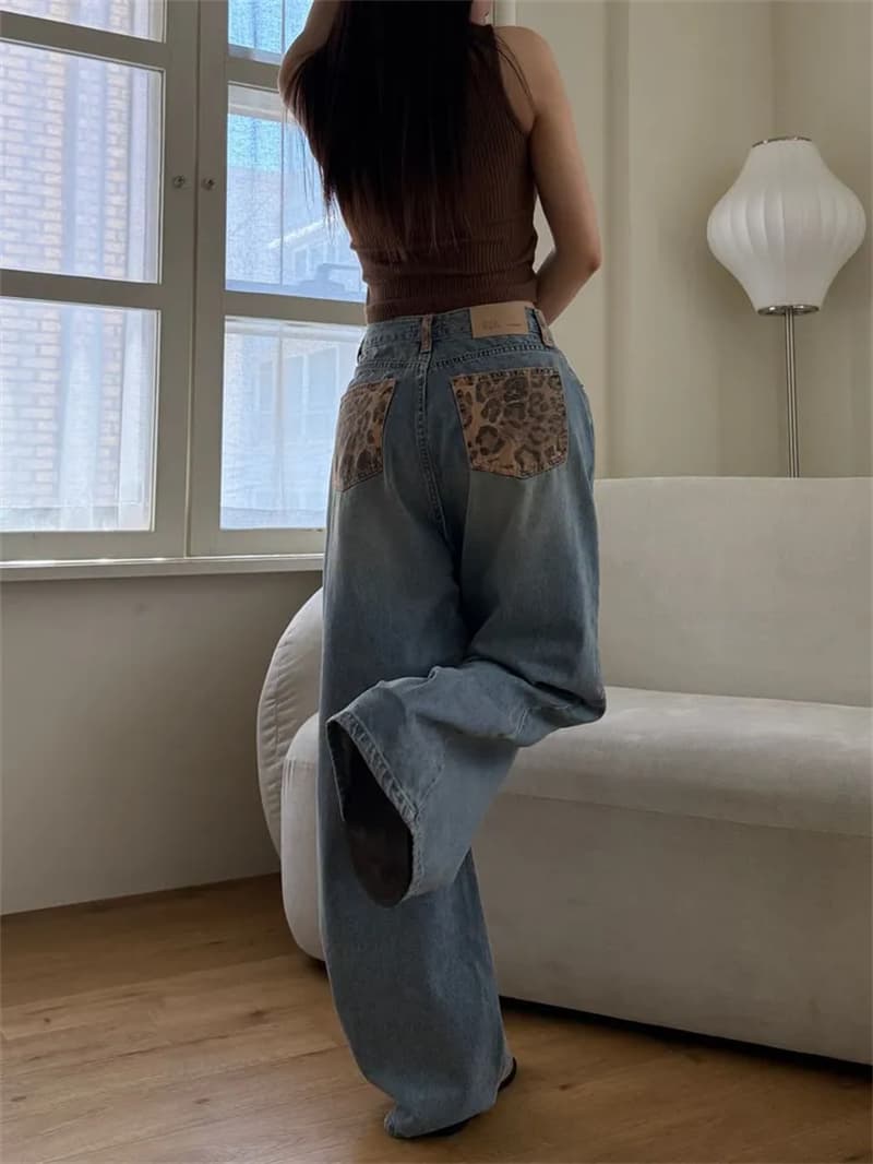 레오파드 무늬 부서 버클 다용도 외국 가스 패션 캐주얼 청바지 상세 이미지 34