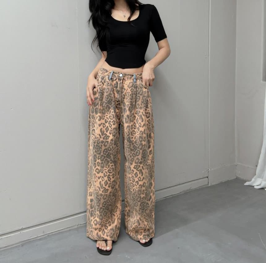 레오파드 무늬 부서 버클 다용도 외국 가스 패션 캐주얼 청바지 상세 이미지 46