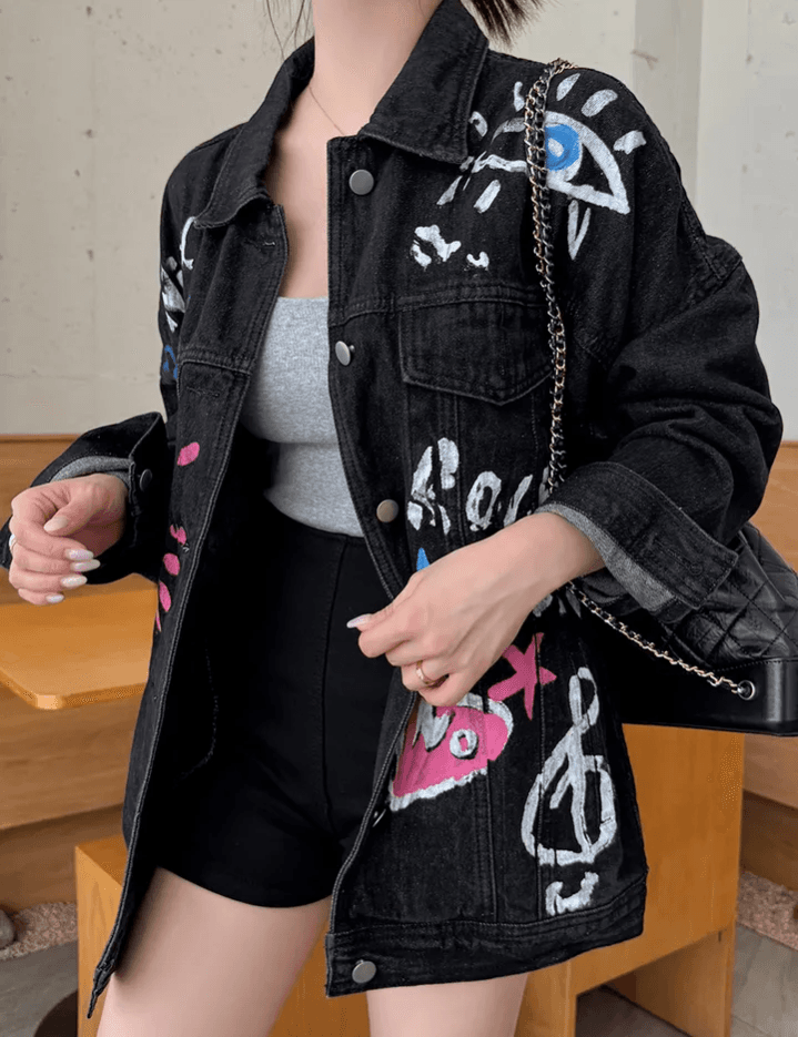 지금 색상 낙서 루즈핏 데님 재킷 재킷 상세 이미지 6