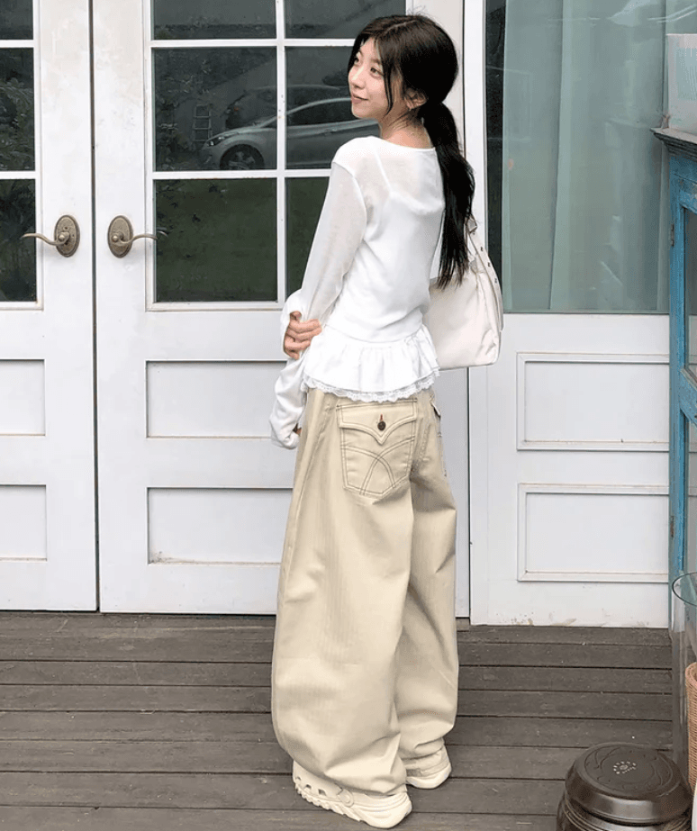 대 화물 선물 어둠 곡물 레트로 캐주얼 다용도 루즈핏 넓은 다리 워크웨어 팬츠 상세 이미지 1