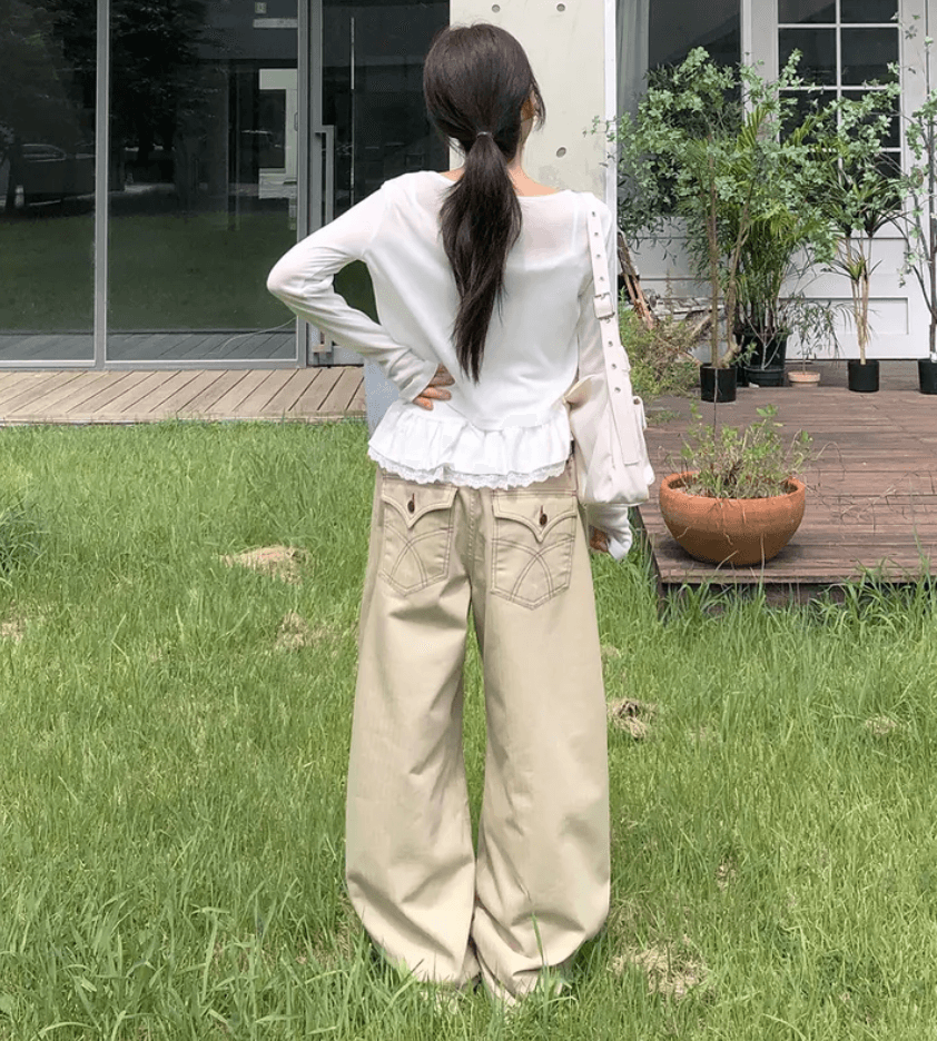대 화물 선물 어둠 곡물 레트로 캐주얼 다용도 루즈핏 넓은 다리 워크웨어 팬츠 상세 이미지 3