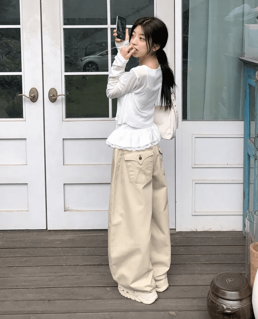 대 화물 선물 어둠 곡물 레트로 캐주얼 다용도 루즈핏 넓은 다리 워크웨어 팬츠 상세 이미지 9