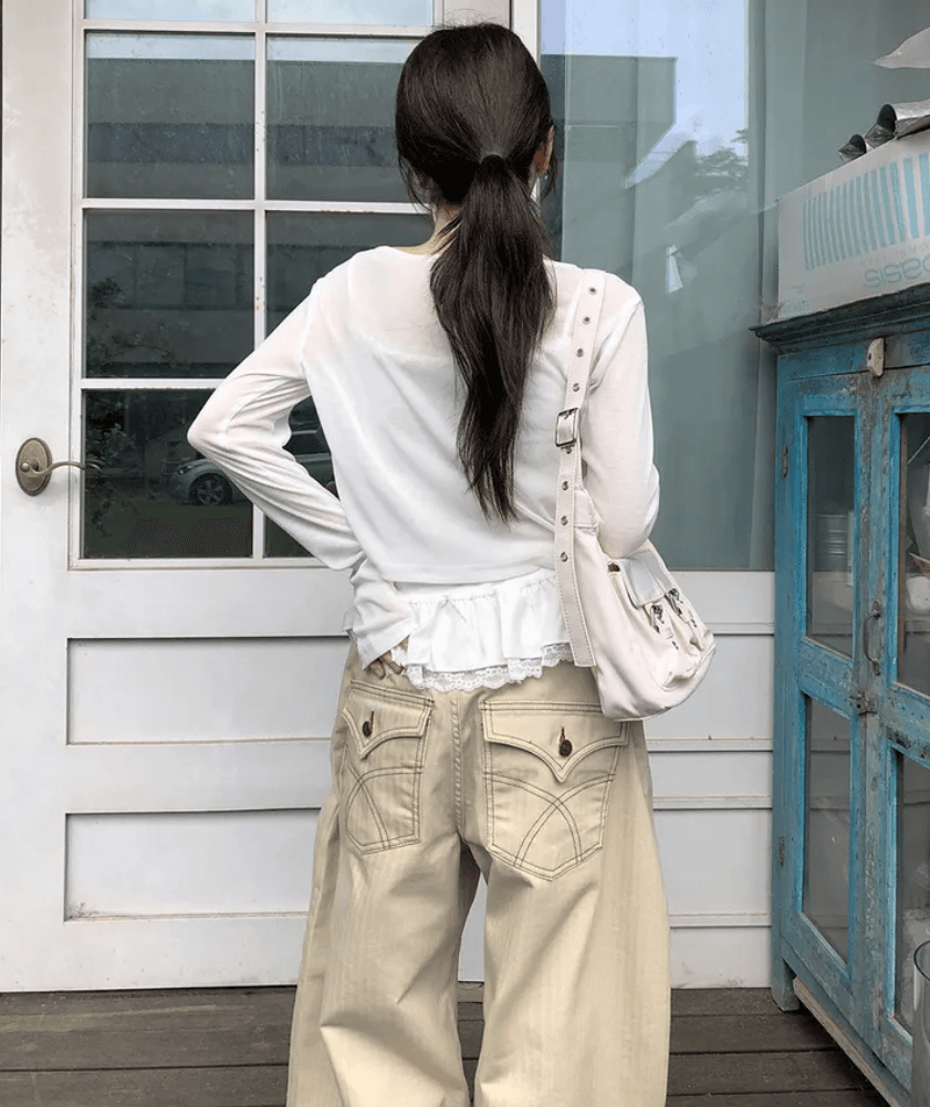 대 화물 선물 어둠 곡물 레트로 캐주얼 다용도 루즈핏 넓은 다리 워크웨어 팬츠 상세 이미지 10