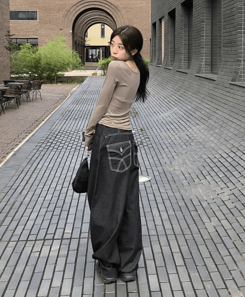 대 화물 선물 어둠 곡물 레트로 캐주얼 다용도 루즈핏 넓은 다리 워크웨어 팬츠 상세 이미지 20