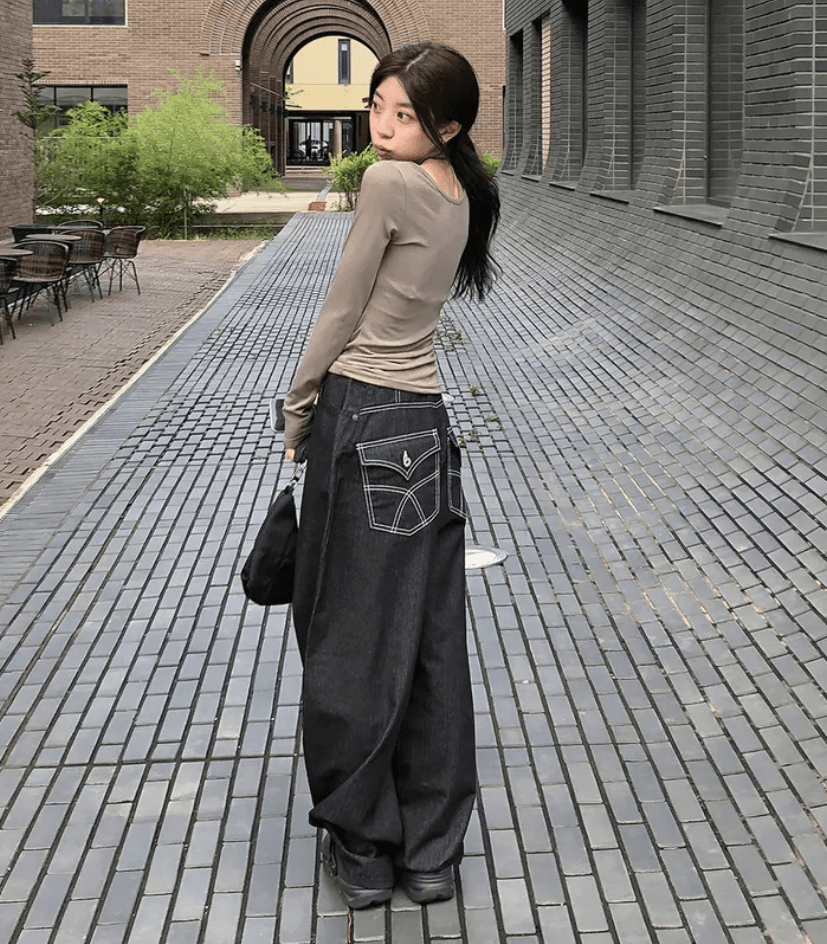 대 화물 선물 어둠 곡물 레트로 캐주얼 다용도 루즈핏 넓은 다리 워크웨어 팬츠 상세 이미지 21