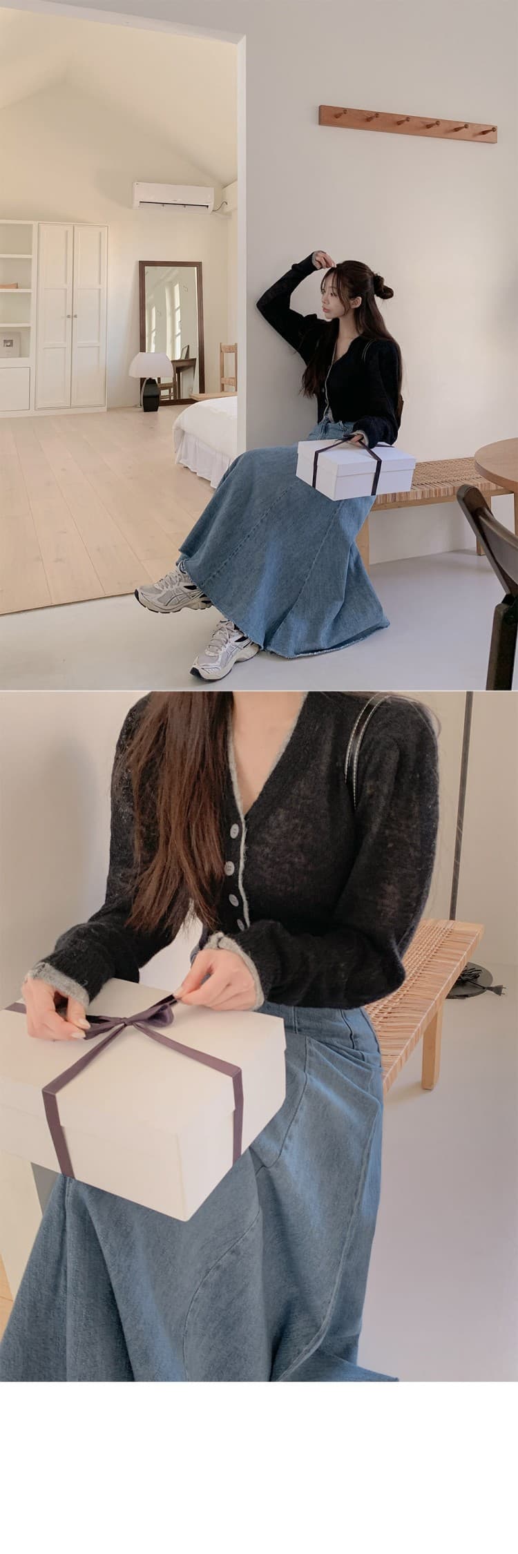 지금 새로운 레트로 루즈핏 캐주얼 워싱 롱 코트 데님 반신 스커트 상세 이미지 17