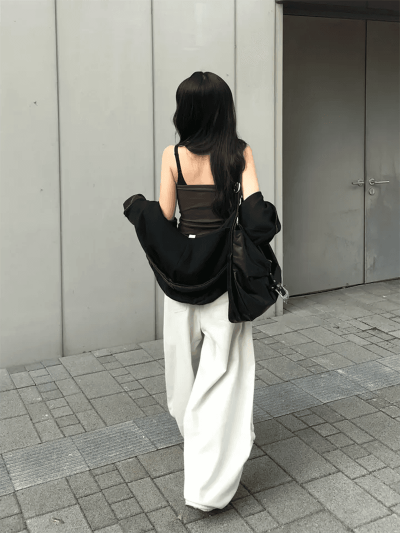 지금 레트로 워싱 연삭 화이트 거친 가장자리 모통이 칼 와이드 레그 팬츠 데님 긴 바지 상세 이미지 11