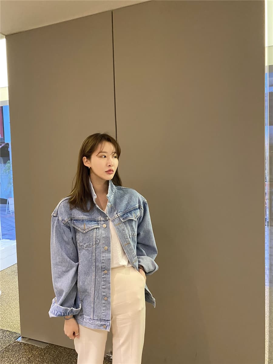 지금 기초 섹션 다용도 캐주얼 안개 센스 루즈핏 데님 재킷 상세 이미지 9