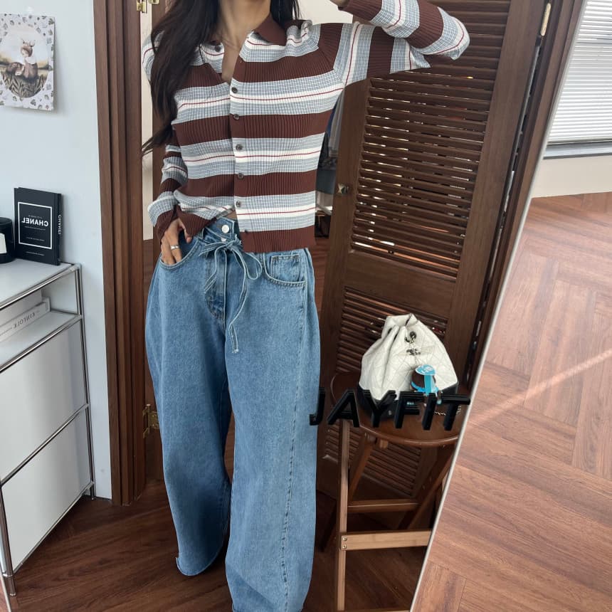 4 가지 색상 지금 봄 새로운 신제품 여성 의류 단색 두 버클 압축 압력 라인 거친 가장자리 청바지 상세 이미지 5