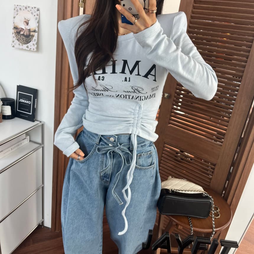 4 가지 색상 지금 봄 새로운 신제품 여성 의류 단색 두 버클 압축 압력 라인 거친 가장자리 청바지 상세 이미지 10